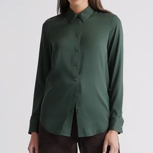 Quince Washable Stretch Silk Blouse in Forest Green Women’s size XS